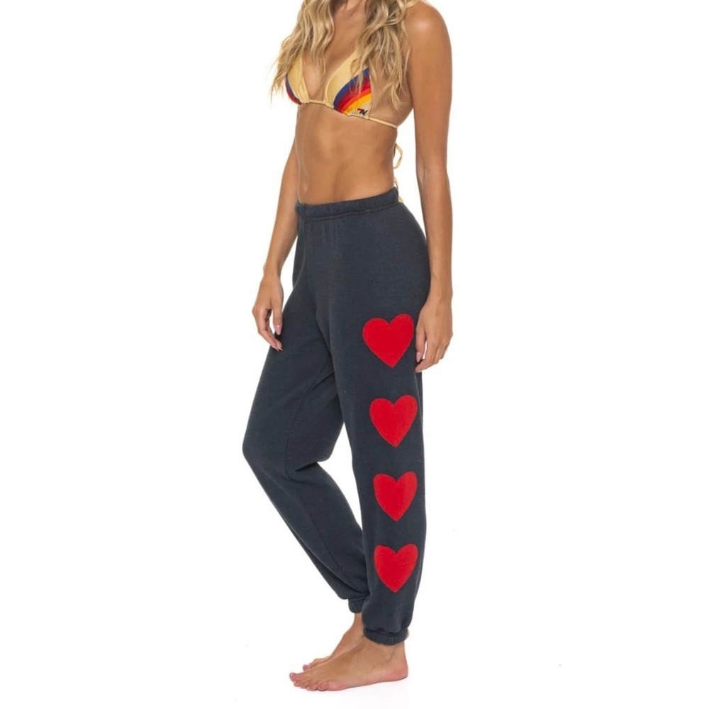 Aviator Nation charcol Track Joggers Red Heart sideleg embroidery Large designer